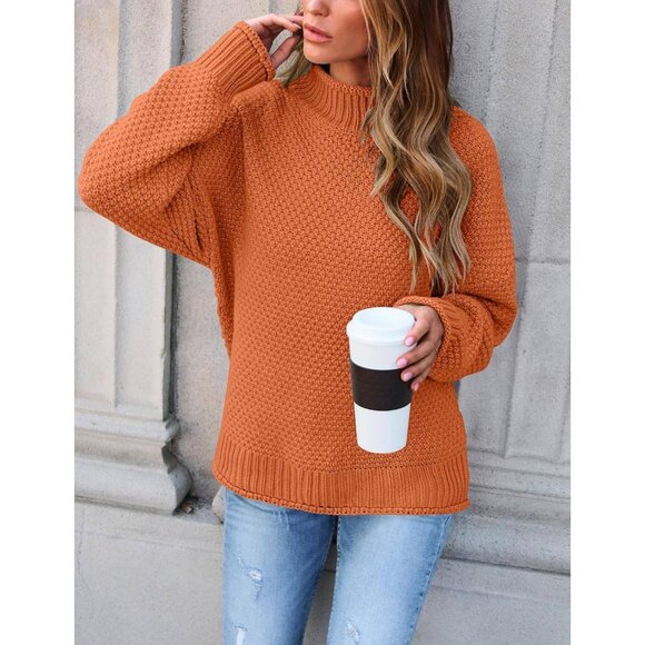 ZESICA Turtleneck Oversized Knit Sweater – Batwing Sleeve, Chunky Pullover Small - Picture 2 of 8